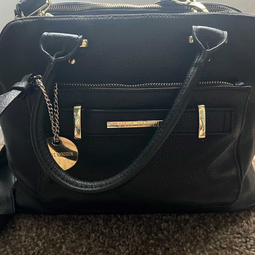 Steve Madden Black Satchel with Gold Accents